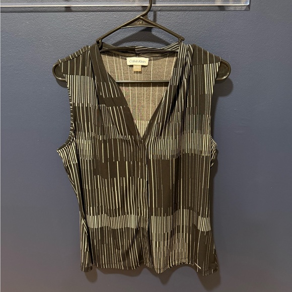 Calvin Klein Tops - Calvin Klein Black & White Striped V-Neck Sleeveless Top